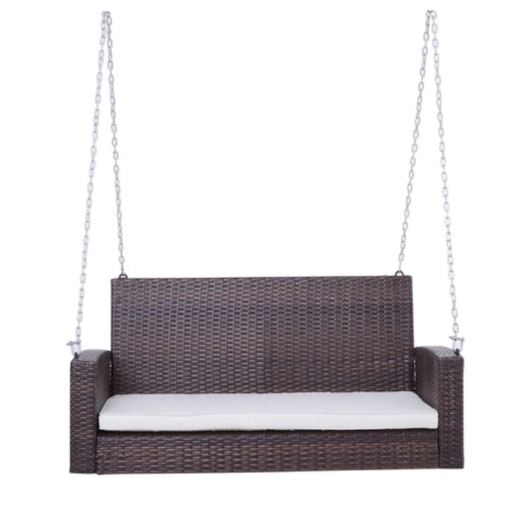 Wicker Porch Swing Hanging Chain with Padded Cushion