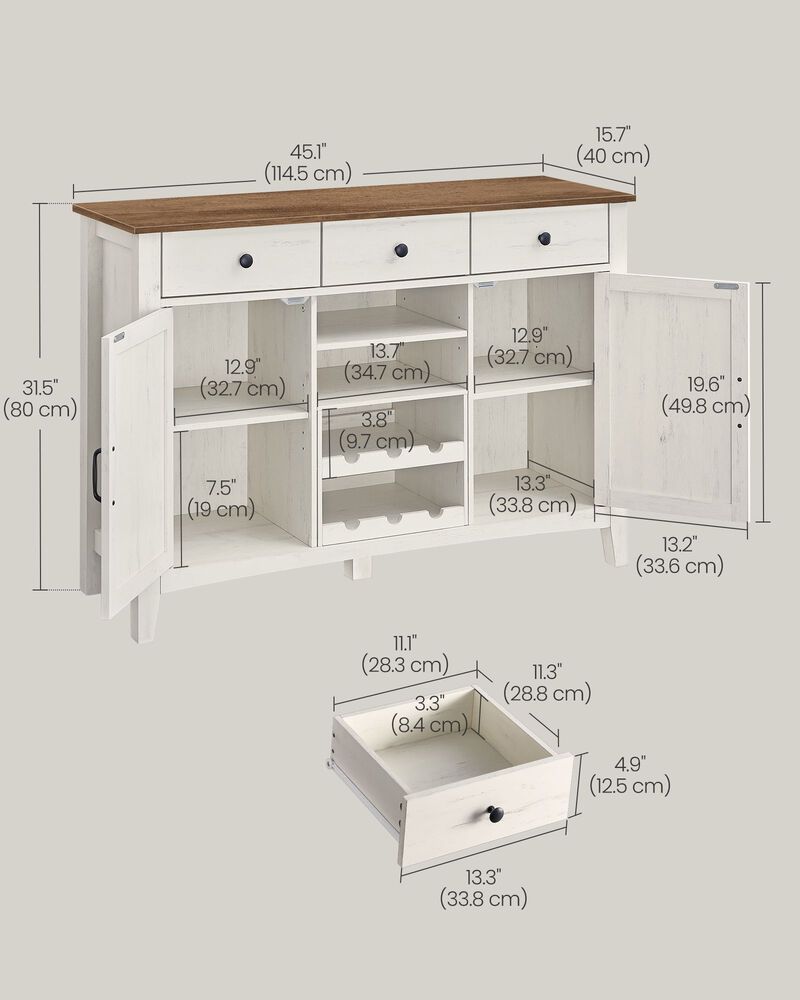 Farmhouse Buffet Cabinet with Wine Rack Stone Gray