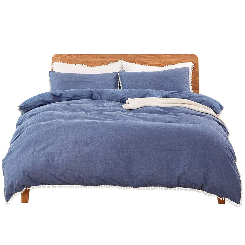 MarCielo 3 Piece Cotton Duvet Cover Set Pompom