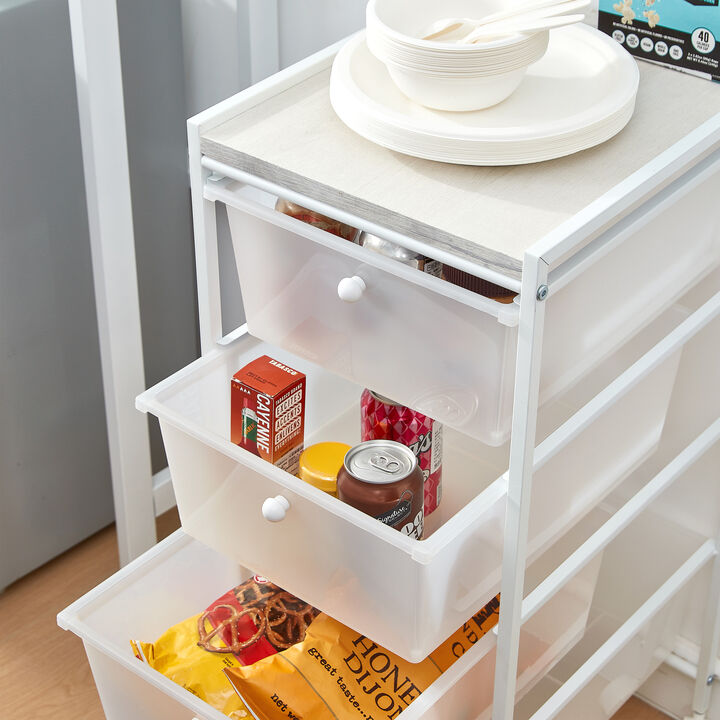 Suprima® Storage Carts - 4 Drawer Woodtop Shelf - Oak Top