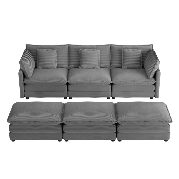 Merax Corduroy Sectional Sofa with Side Storage Pockets