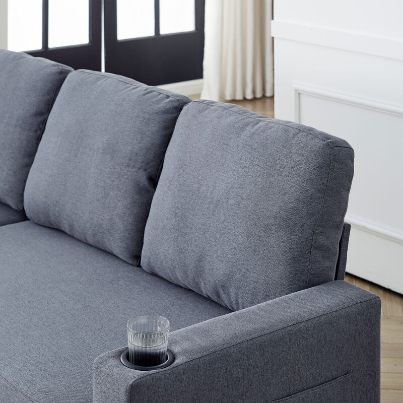 Linen L-Shaped Reversible Sofa Bed for Tight Spaces