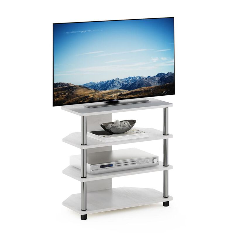 Furinno Econ Easy Assembly 4-Tier Petite TV Stand, White Oak/Chrome