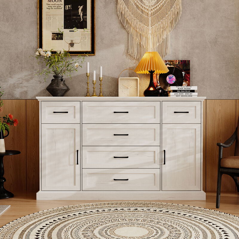 61" W Farmhouse Sideboard Buffet Storage Cabinet Credenza with 6 Drawers, 4 Shelves & 2 Doors, Wooden Coffee Bar Cabinet for Dining Room Kitchen Living Room