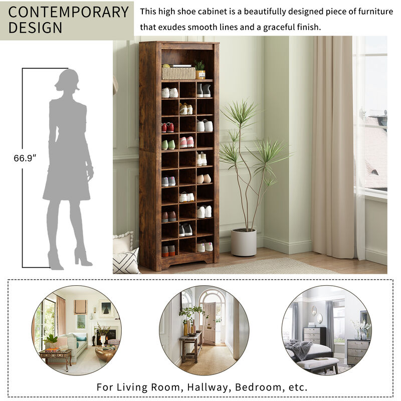 Merax Contemporary Cubby Console  Shoe Cabinet