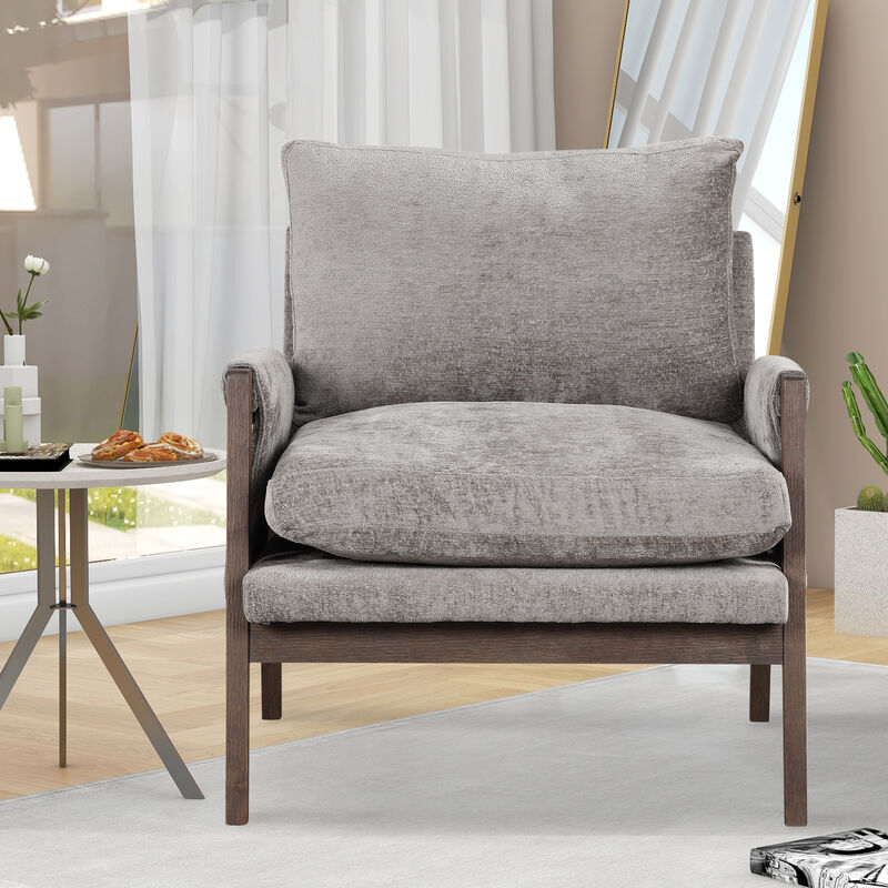 Mid-Century Modern Velvet Accent Chair,Leisure Chair with Solid Wood and Thick Seat Cushion