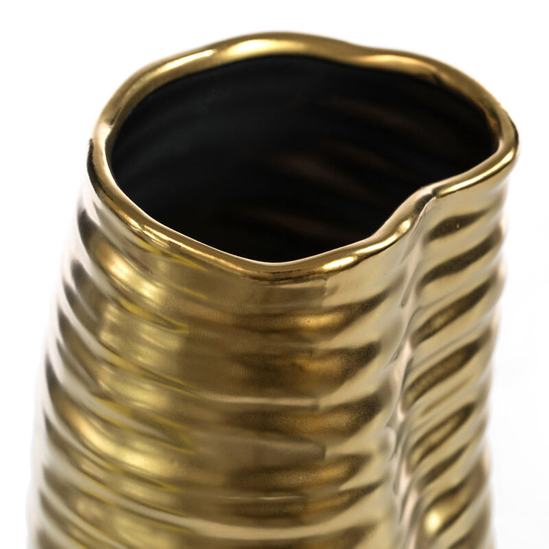 "9"" H Ceramic Bent Melted Modern Style Sculpture Table Centerpiece Flower Vase, Gold"