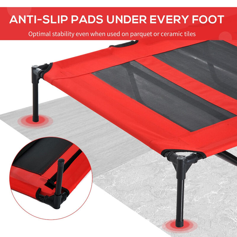 Sturdy Pet Lounger: 48"x46" Red Folding Elevated Dog Cot