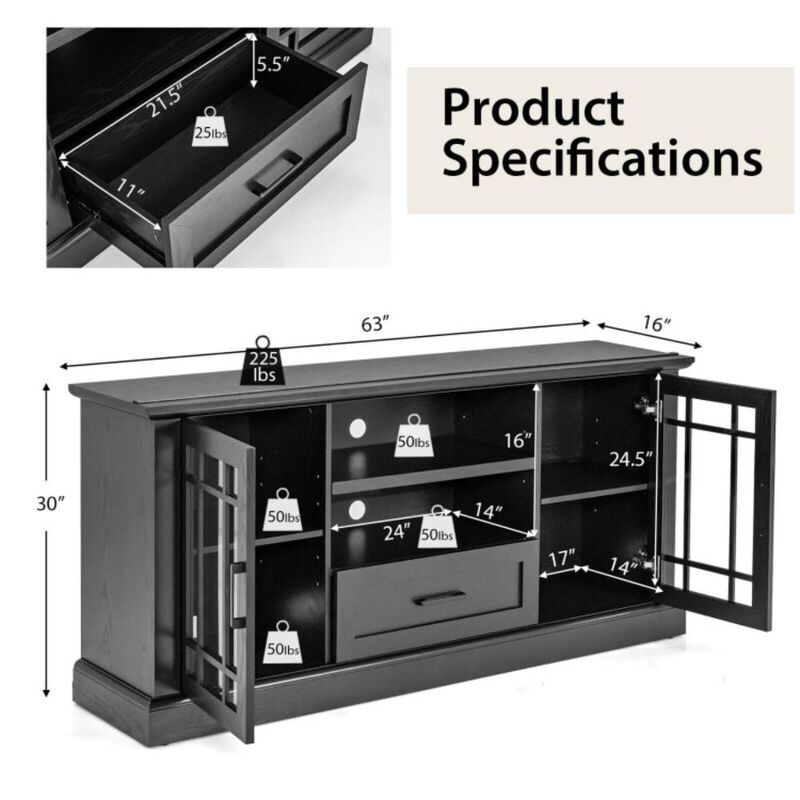 Hivvago TV Stand for TVs up to 70  with Glass Doors Cubbies and Drawer-Black