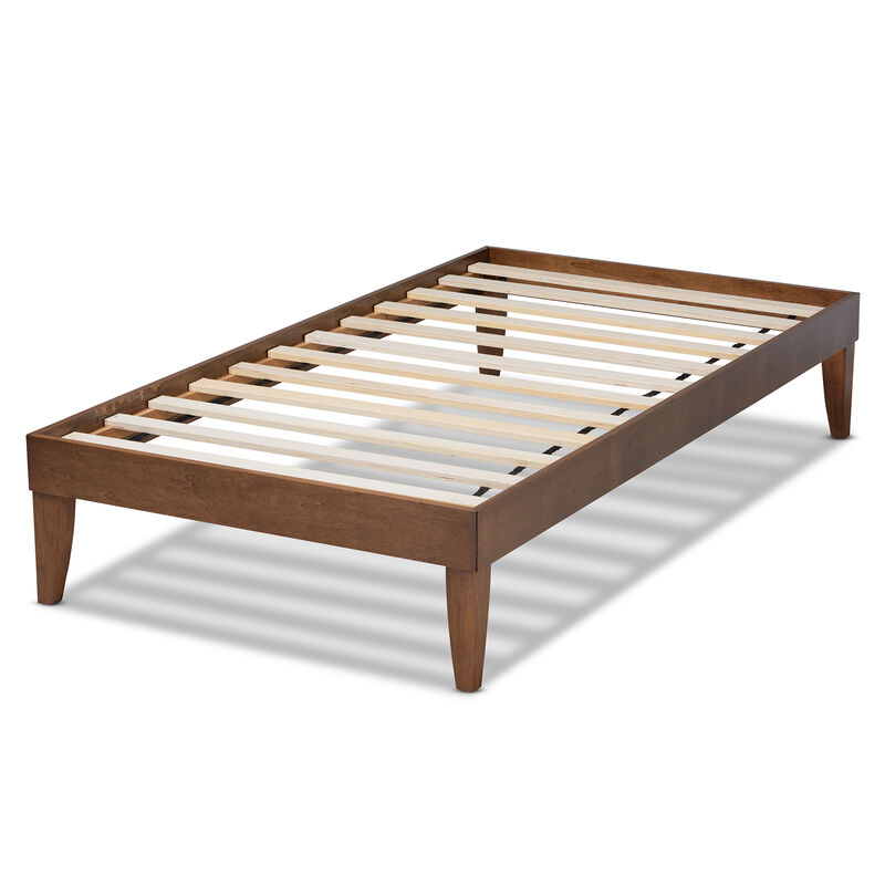 Baxton Studio Lucina Mid Century Modern Walnut Brown Finished Twin Size Platform Bed Frame