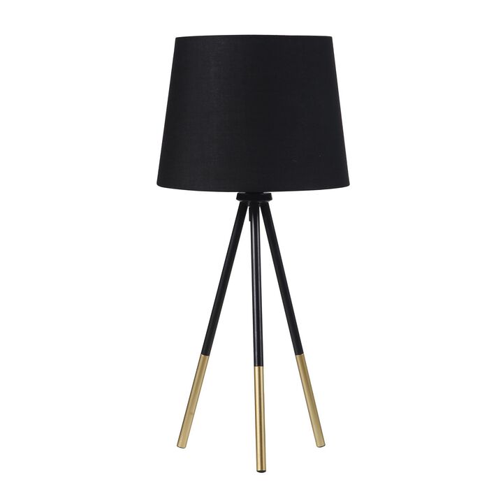 Table Lamp with Tripod Metal Base, Black and Gold-Benzara