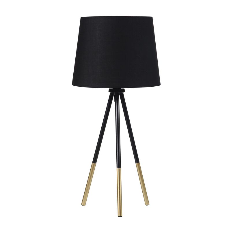 Table Lamp with Tripod Metal Base, Black and Gold-Benzara