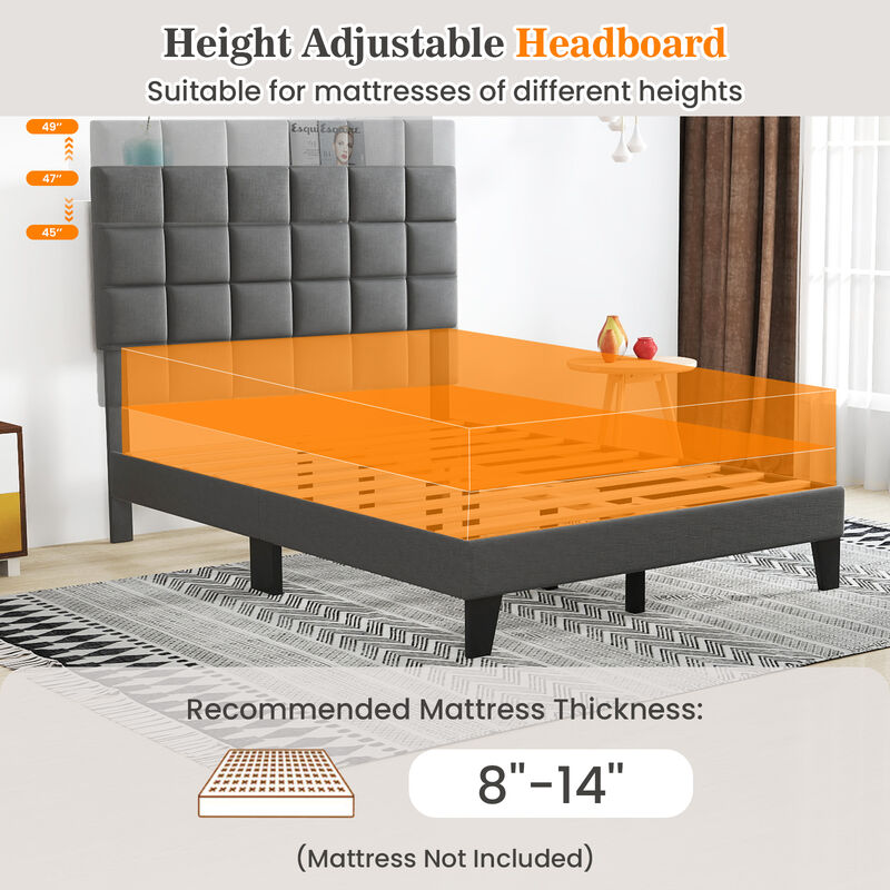 Modern Linen Bed Frame with Adjustable Headboard for Customizable Comfort and Stylish Bedroom Design