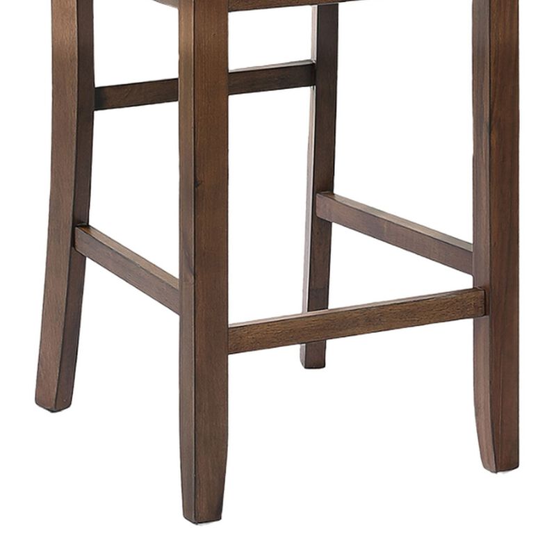 Lasie 5 Piece Counter Height Table Set, 4 Chairs, Slatted, Brown Solid Wood