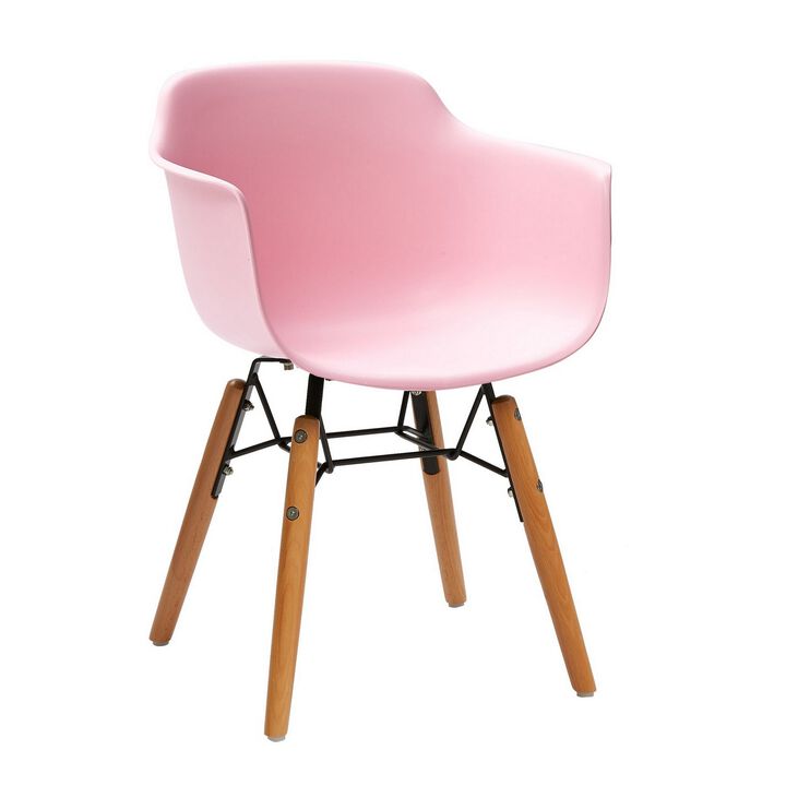 Lyna 16 Inch Kids Side Chair with Solid Back, Arms, Angled Wood Base, Pink - Benzara