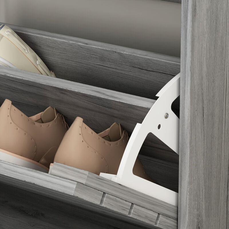 22.4 in. W x 29.5 in. H Gray Wood Louver Door Shoe Storage Cabinet with 2-Drawers for Entryway Hallway