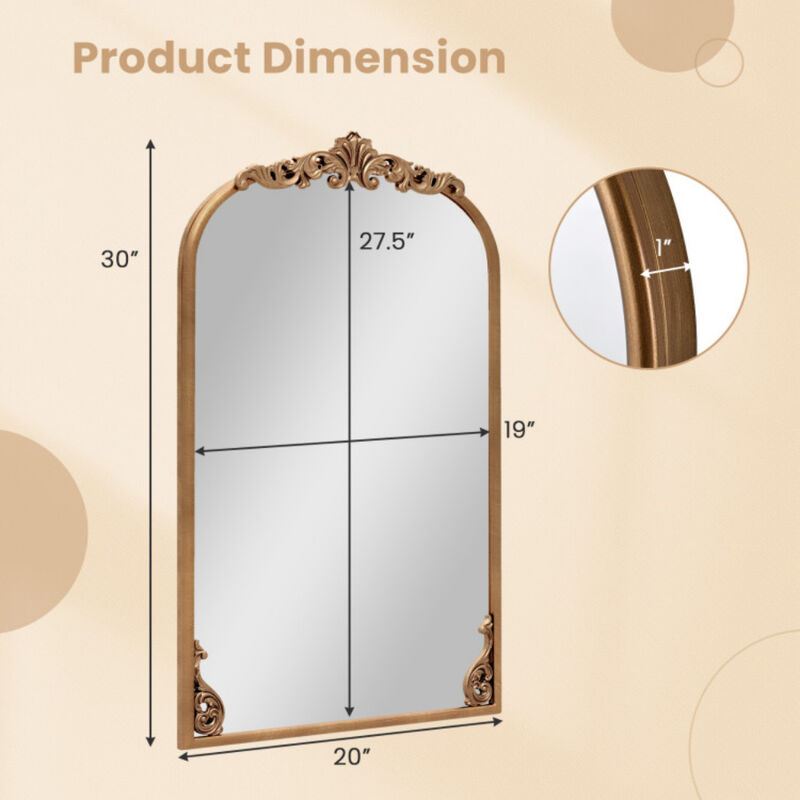Arched Mirror for Wall Gold Traditional Vintage Ornate Baroque Mirror with Metal Frame