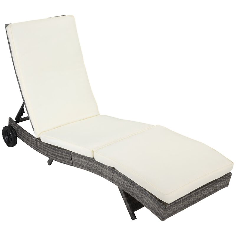Off-white Sun Lounger: Wicker Chaise with Adjustable Backrest
