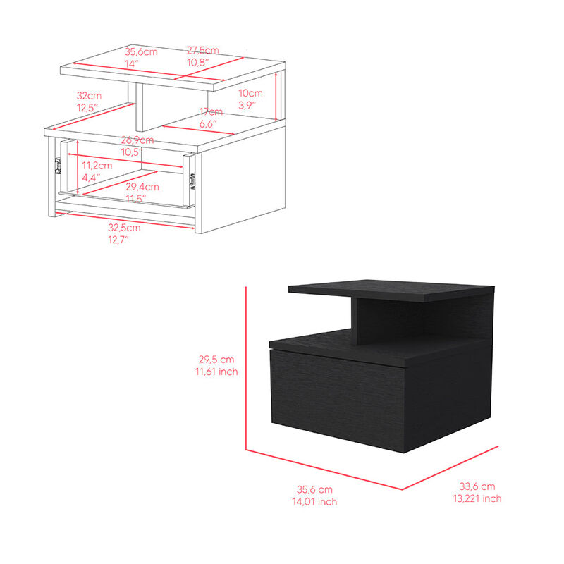 Nightstand Floating Flopini, Bedroom, Black
