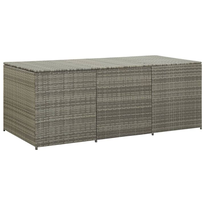 Outdoor Storage Box with Gas Lift, 71 Inch Rectangular, Gray Rattan - Benzara