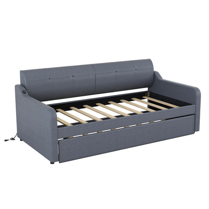 Merax Upholstery Daybed with Trundle and USB Charging Design