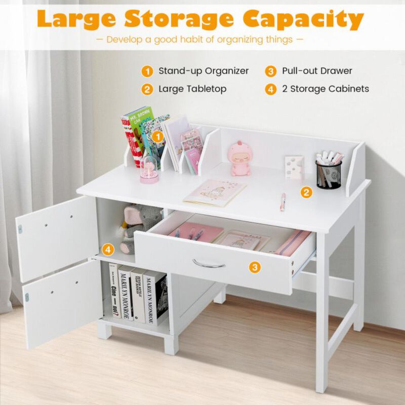 Hivvago Kids Wooden Writing Furniture Set with Drawer and Storage Cabinet