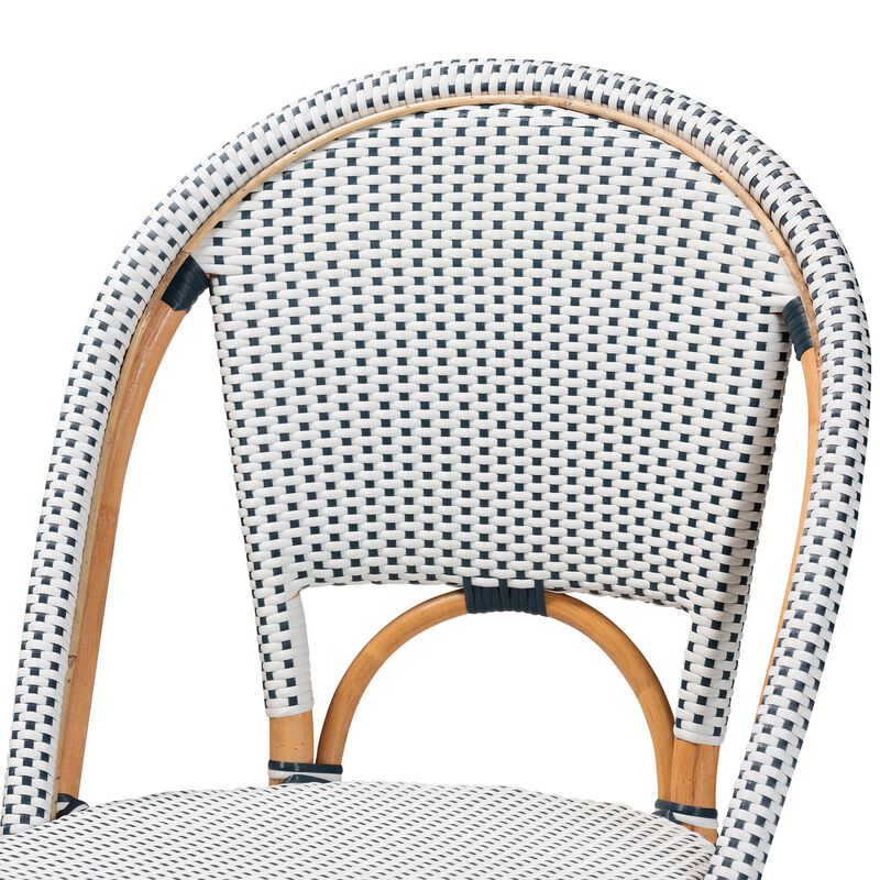 bali & pari Genica Classic French Two Tone Navy and White Weaving and Natural Rattan 2 Piece Counter Stool Set
