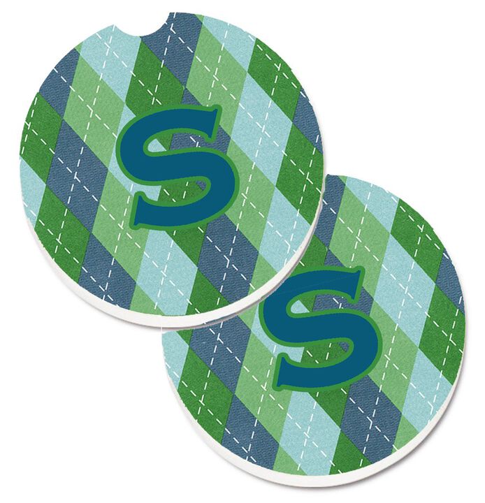 Caroline's Treasures Initial S Monogram - Blue Argoyle Set of 2 Cup Holder Car Coasters CJ1020-SCARC, 2.56, Multicolor