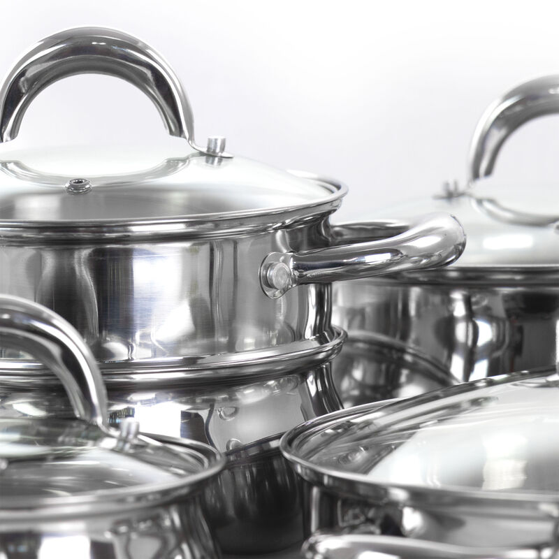 Gibson Home Ancona 12 Piece Stainless Steel Belly Shaped Cookware Set with Kitchen Tools