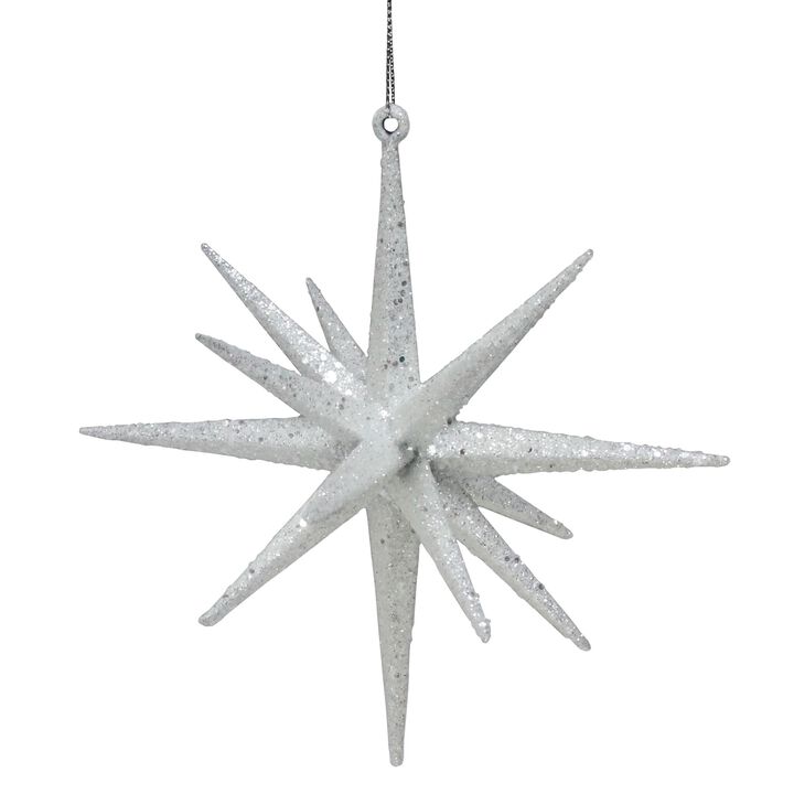 6" White Glittered Starburst Christmas Ornament