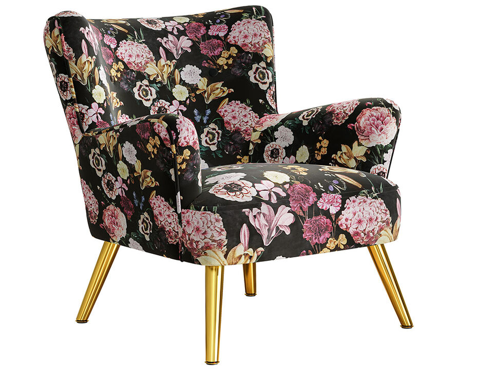 BELLEZE Modern Accent Chair, High Back Floral Pattern Armchair with Metal Legs, Upholstered Wingback Single Chair for Living Room Bedroom Office - Holland (Red Floral)