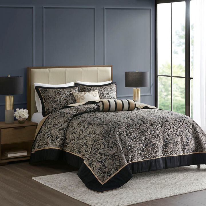 Gracie Mills Thornton 5-Piece Reversible Jacquard Bedspread Set with Throw Pillows