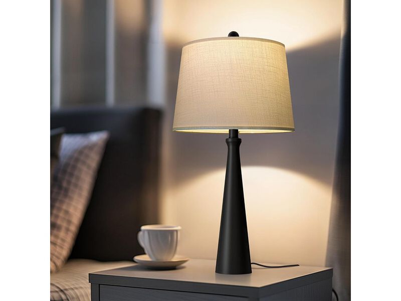 Modern Black Nightstand Lamp with Fabric Shade