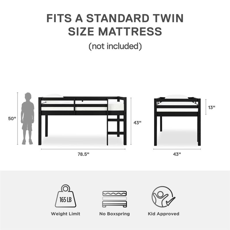 Atwater Living Ashe Junior Wooden Loft Bed, Twin, Black