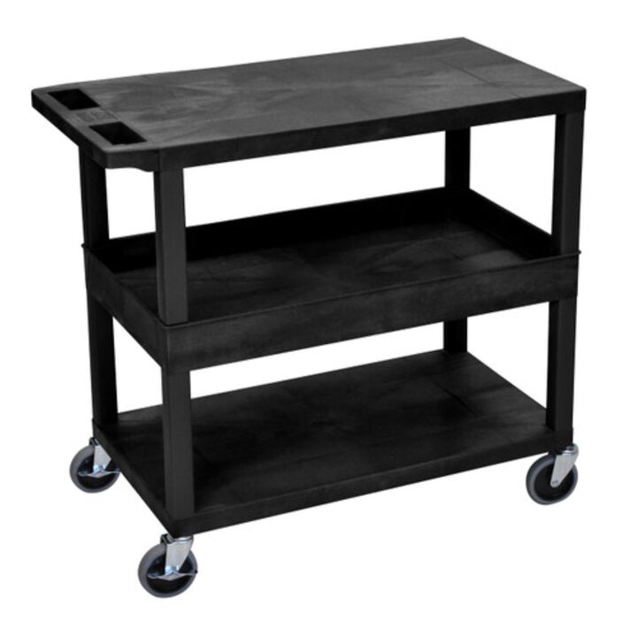 Luxor Black EC212HD 18x32 Cart with 2 Flat/1Tub Shelves