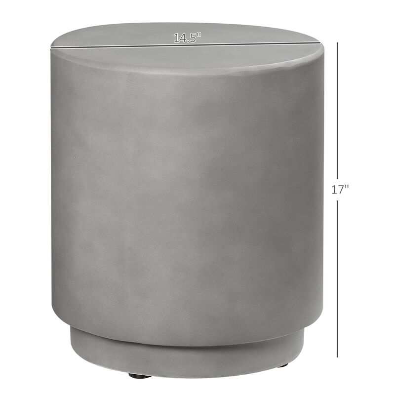 Light Gray Outdoor Table: Round Concrete-Finish Side Table
