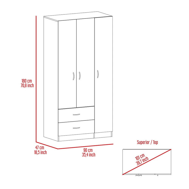 Three Door Armoire Clark, Bedroom, White