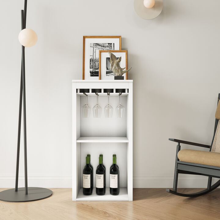 Brown Walnut Color Modular Wine Bar Cabinet With Storage Shelves With Hutch For Dining Room