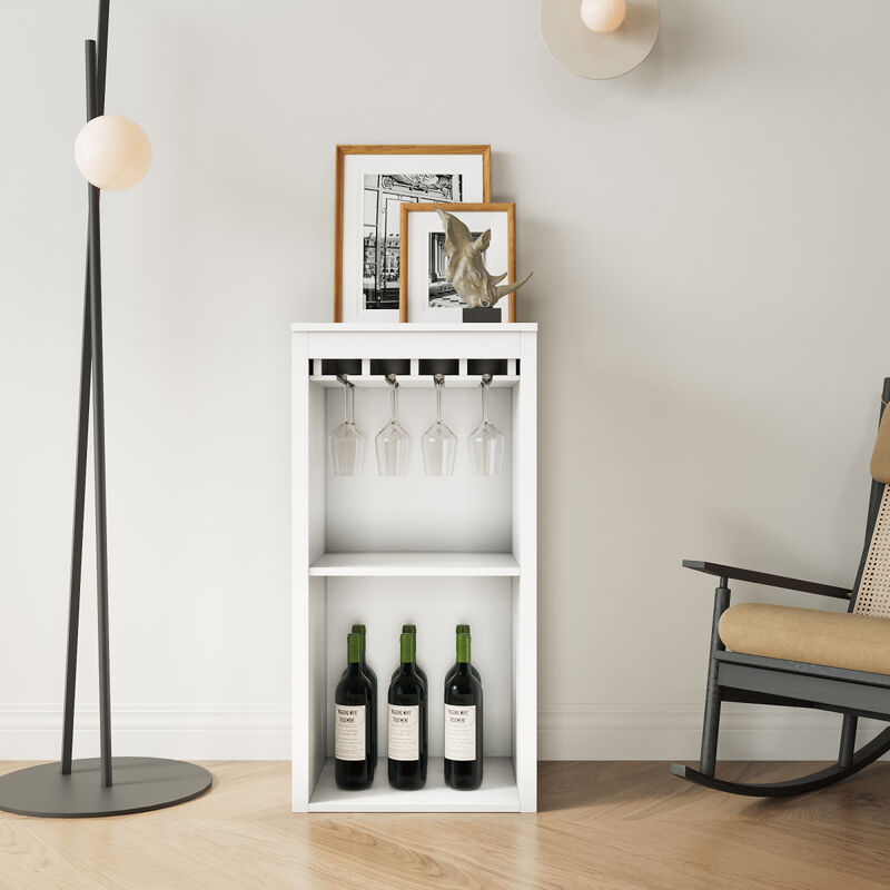 Brown Walnut Color Modular Wine Bar Cabinet With Storage Shelves With Hutch For Dining Room