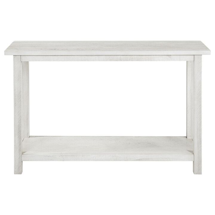 Ayne Console Table, 1 Bottom Shelf, Distressed White Wood, 47 Inch - Benzara
