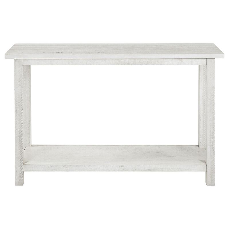 Ayne Console Table, 1 Bottom Shelf, Distressed White Wood, 47 Inch - Benzara
