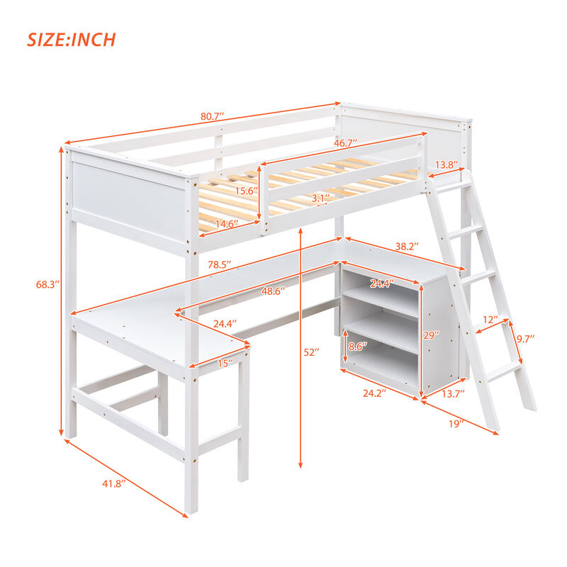 Merax Loft Bed with Shelves and Desk