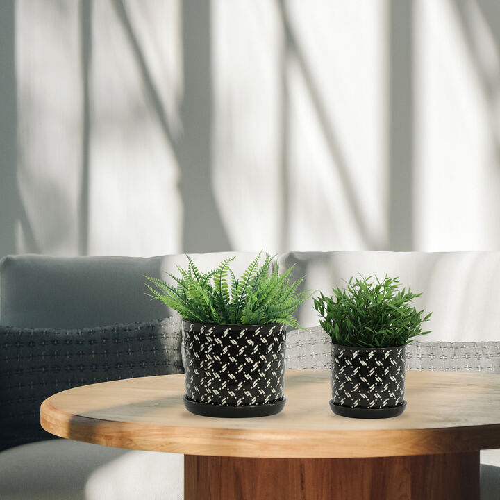 Dots Planter with Saucer, Black Set