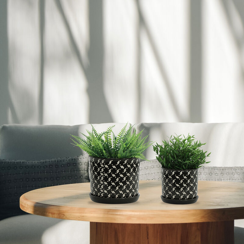Dots Planter with Saucer, Black Set