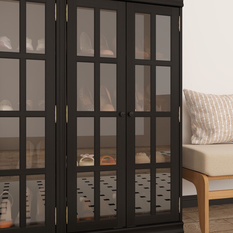 FUFU&GAGA Modern Black Shoe Cabinet with Glass Doors, Adjustable Shelves & Metal Handles (47.2" W x 15.7" D x 47.2" H), Black
