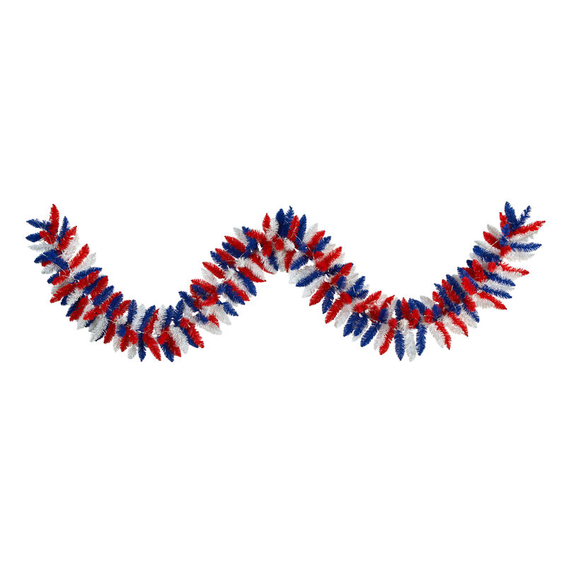 Hivvago 9" Patriotic "American Flag" Themed Artificial Garland with 50 Warm LED Lights