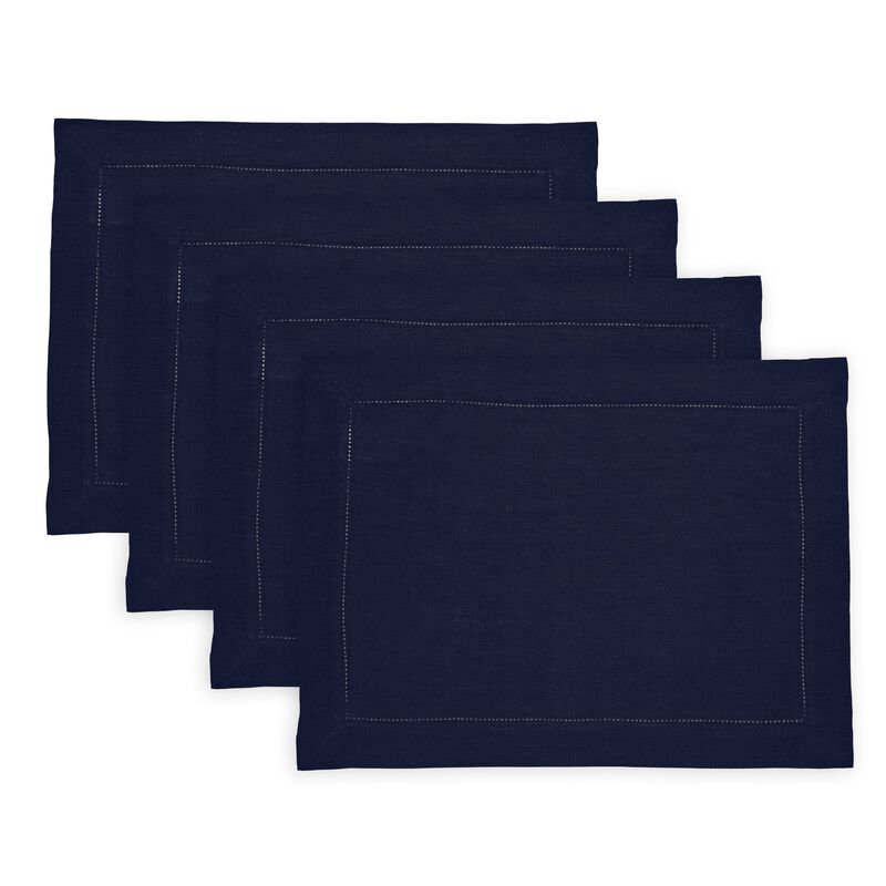 Solino Home 100% Pure Linen Placemats Set of 4, 14 x 19 Inch| Sonoma Hemstitch
