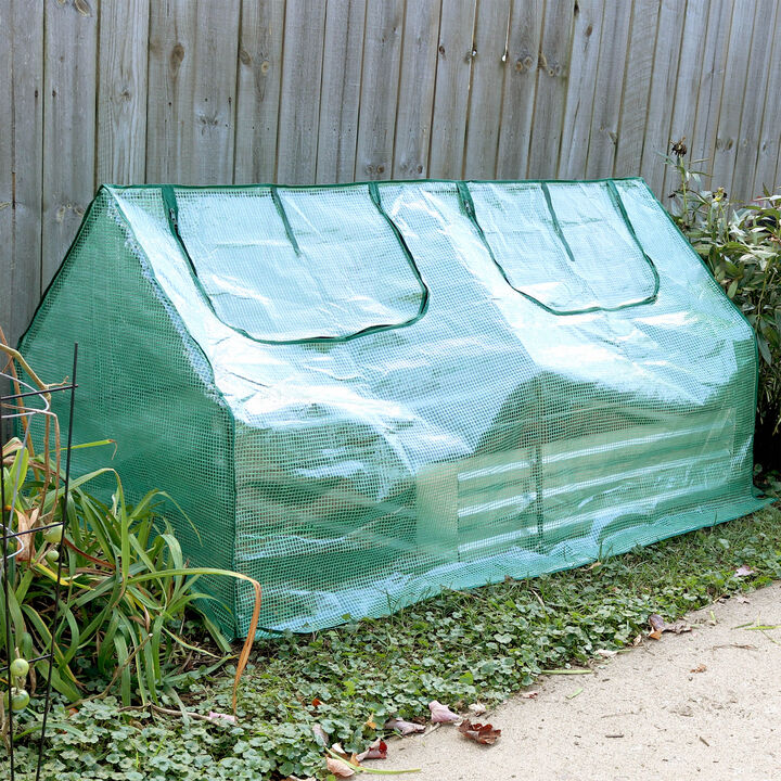 Sunnydaze Iron PVC Cover Mini Cloche Greenhouse with Zipper - Green