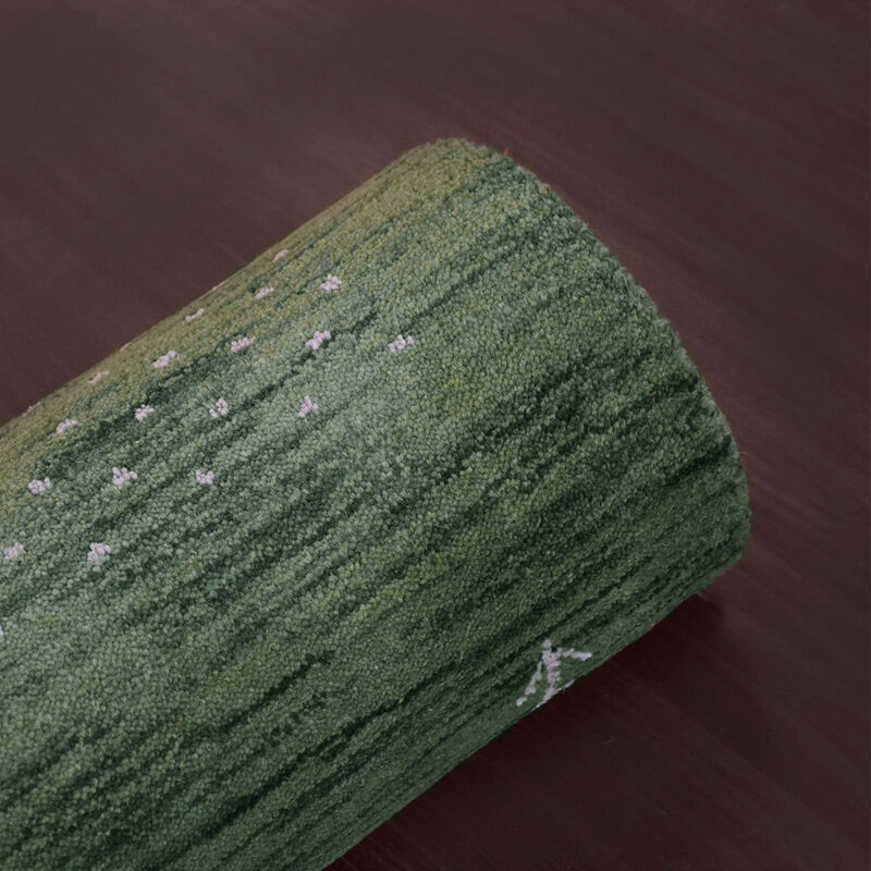 RUGSOTIC CARPETS HAND KNOTTED LOOM WOOL ECO-FRIENDLY AREA RUGS  - 2'6''x10', Runner, Green Color, Contemporary Modern Design, High Pile Thick Handmade Anti Skid Rugs for Living Room (L00515)