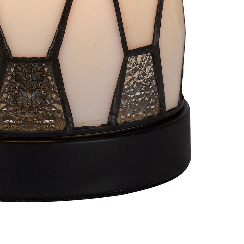 Eli 9 Inch Accent Lamp, Hand Painted Cylinder Tiffany Style Shade, Bronze-Benzara